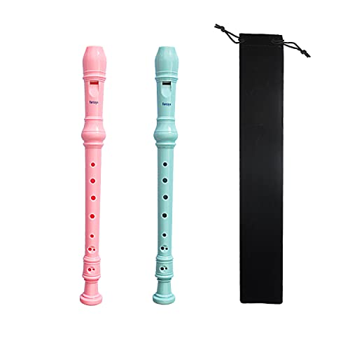 Farcaya 2-Piece Soprano Recorder Instrument for Kids Students Beginners German Style C Key 8 Hole Descant Recorder with Clean Rods Storage Case (Pink+Light Blue)