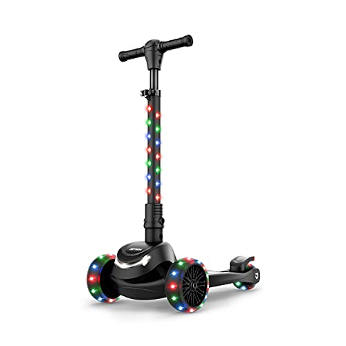 Jetson Scooters - Jupiter Mini 3 Wheel Kick Scooter (Black) - Collapsible Portable Kids Three Wheel Push Scooter - Lightweight Folding Design with High Visibility RGB Light Up LEDs on Stem and Wheels