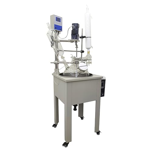 INTSUPERMAI 30L Jacketed Glass Reactor Jacketed Reactor 110V Laboratory Glass Reactor Chemical Reaction Vessel Single-Layer with Digital Display and Support Frame