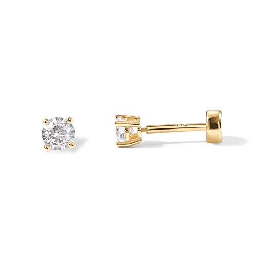 PAVOI 14K Gold Plated Round Cubic Zirconia Flat Back Studs (3 Millimeters, Yellow Gold)