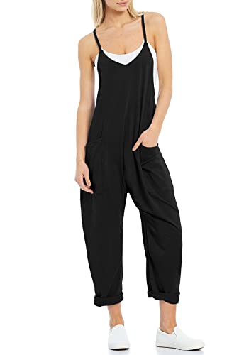 Tongmingyun Womens Casual Sleeveless Jumpsuits Spaghetti Strap Loose Romper Long Pants with Pockets