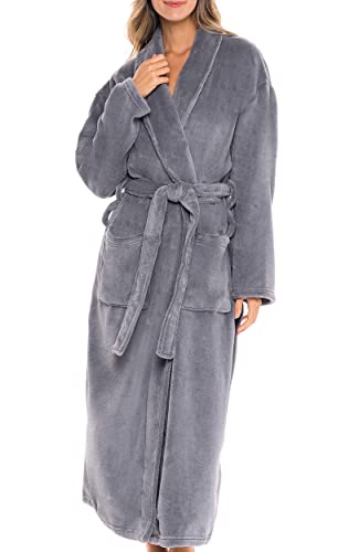 Alexander Del Rossa Women's Plush Fleece Robe, Long Soft Cozy Bathrobe Steel Gray Medium (A0117STLMD)