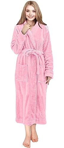 NY Threads Womens Fleece Bath Robe - Shawl Collar Soft Plush Spa Robe, Pink, Medium