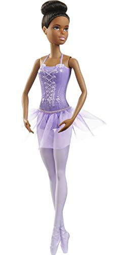 Barbie Ballerina Doll in Purple Removable Tutu with Black Hair in Top Knot, Brown Eyes, Ballet Arms & Sculpted Toe Shoes