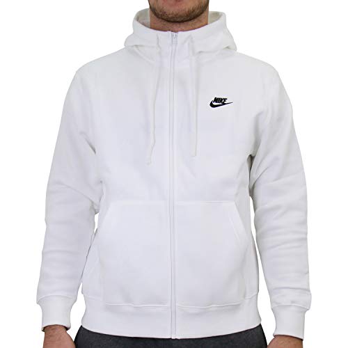 Nike Men's Sportswear Club Fleece Full Zip Hoodie, Fleece Zip-Up Hoodie, White/White/Black, XL