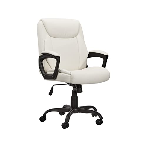 Amazon Basics Classic Puresoft PU Padded Mid-Back Office Computer Desk Chair with Armrest - Cream, 26'D x 23.75'W x 42'H