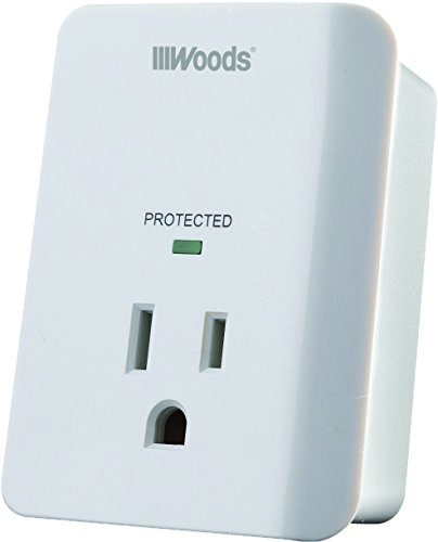Woods 41008 Surge Protector One 3-prong Power Outlet LED Indicator Light and Alarm, 1080J, White
