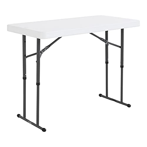 Lifetime Commercial Height Adjustable Folding Utility Table, 4 Feet, White Granite