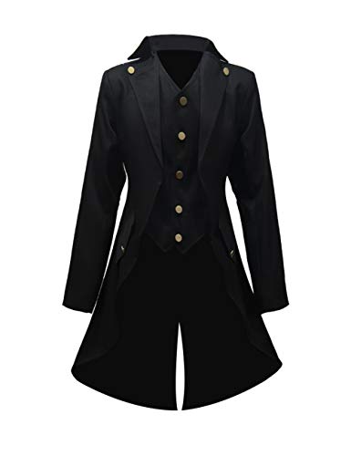 VOREING Men’s Steampunk Renaissance Jacket Gothic Victorian Frock Coat Uniform (Black, X-Large)