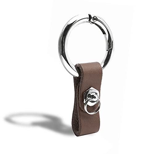 INFIPAR Circle Carabiner Keychain Clip Quick-Release Spring Ring & Anti-Lost Ring Attach Leather Key Chain, No Screwdriver Required, 1 Pack, Brown - Newest Version