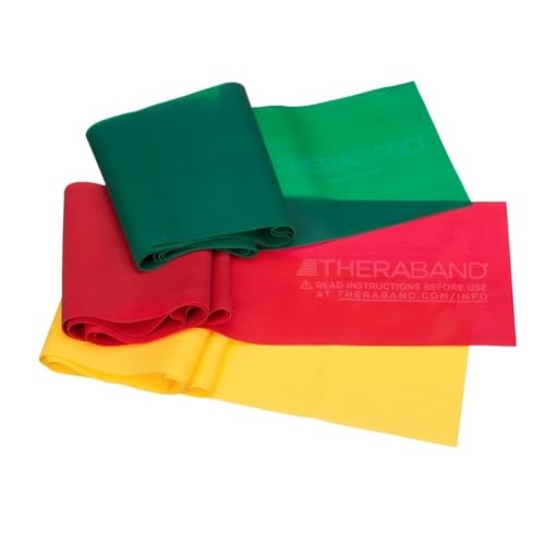 THERABAND Resistance Bands Set, Professional Non-Latex Elastic Band For Upper & Lower Body Exercise, Strength Training without Weights, Physical Therapy, Pilates, Rehab, Yellow & Red & Green, Beginner