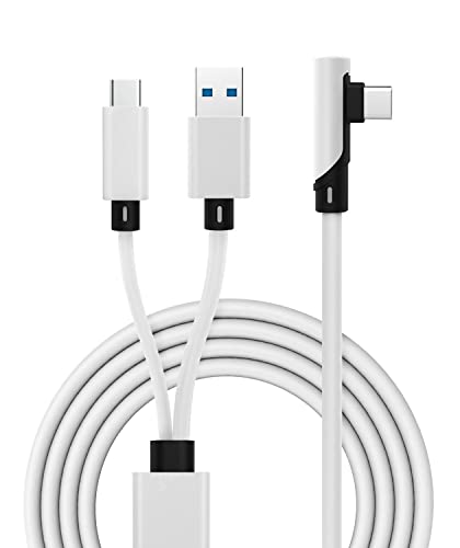 VRJEUGO Compatible with Oculus Quest 2 Link Cable, 2-in-1 Powered Link Cable USB 3.0 Stream PC Games While Keeping Headset Charged, 16FT/5m