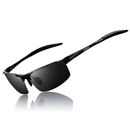 RONSOU Men Sport Al-Mg Polarized Sunglasses Unbreakable for Driving Cycling Fishing Golf black frame/gray lens