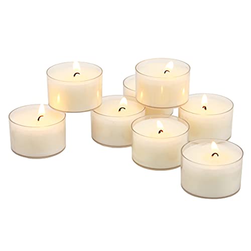 Stonebriar 48 Pack Unscented 6 to 7 Hour Extended Burn Time Clear Cup Tea Light Candles, White, 48 Count