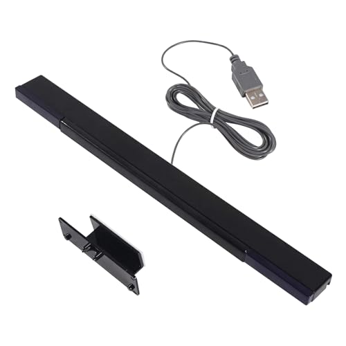 EQINI USB Sensor Bar for Wii, Replacement USB Wired Infrared Ray Sensor Bar for Wii, Wii U, and PC, includes Stand, Black (usb interface