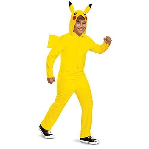 Disguise Pikachu Costume for Kids, Official Pokemon Costume Hooded Jumpsuit, Child Size Medium (7-8)