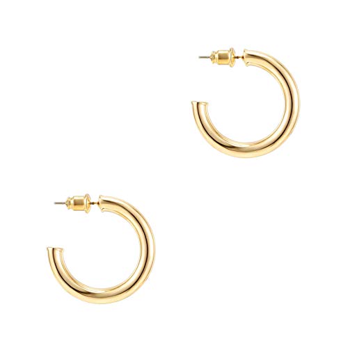 PAVOI 14K Yellow Gold Earrings For Women | 3.5mm Thick 30mm Infinity Gold Hoops | Gold Plated Loop Earrings For Women | Lightweight Hoop Earrings Set For Girls