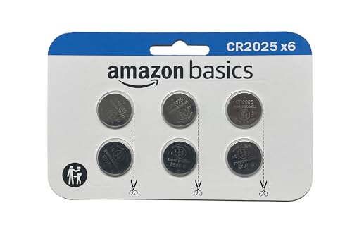 Amazon Basics 6-Pack CR2025 Lithium Coin Cell Battery, 3 Volt, Long Lasting Power, Mercury-Free