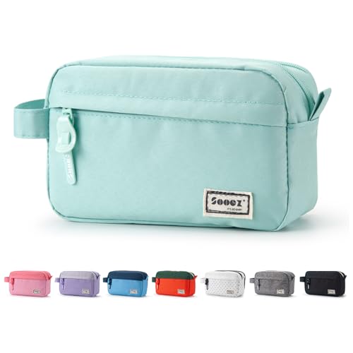 Sooez High Capacity Pencil Case, Big Pencil Bag Pouch Box Organizer Pen Case, Portable Journaling Supplies with Easy Grip Handle & Loop, Asthetic Supply for Girls Adults, Mint Green