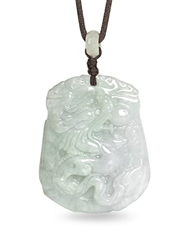 Dahlia Dragon Jade Necklace, Real Grade A Certified Burma Jadeite for Ambition and Success, Adjustable Cord, Dragon Q100