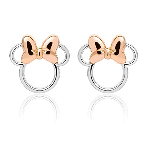 Disney Minnie Mouse Jewelry, Minnie Silhouette Stud Earrings, Two Tone, Sterling Silver