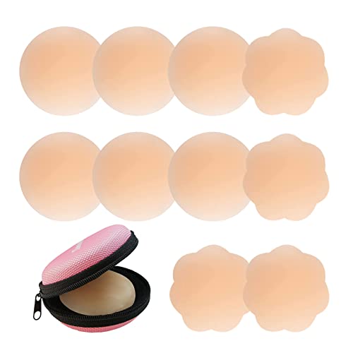 Zhowehall Nipple Covers 5 Pairs for Women, Silicone Pasties Reusable Adhesive Nippleless Covers Invisible Sticky Breast Petals Cream