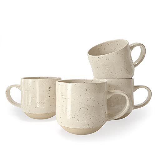 Modern Market Set of 4 Large 16oz Ceramic Coffee Mugs – Stoneware Coffee Mug Tea Cup Set, 5.75' x 4' x 3.75', Beige