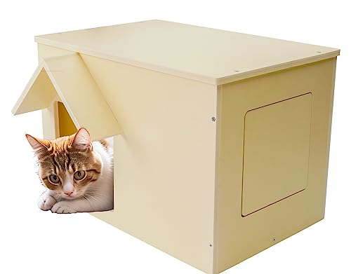 Objoy Outdoor Cat Houses Feral Cat Shelter Wooden Stray Cat Condo Outside Sturdy Waterproof and Insulated with Escape Door (one cat)
