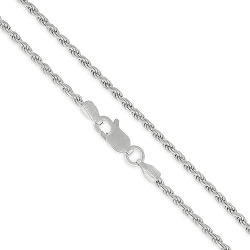 Next Level Jewelry Authentic Solid Sterling Silver Rope Diamond-Cut Link .925 Rhodium Necklace Chains 1.5MM - 5.5MM, Silver Mens Chain, Sterling Silver Chain for Men, 925 Italy, 2mm,20