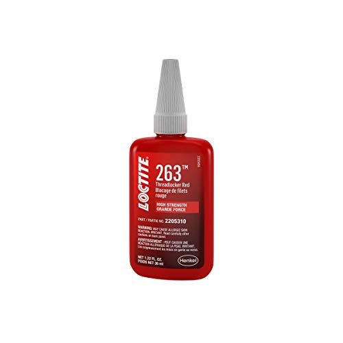 LOCTITE 263 Threadlocker for Automotive: High-Strength, Oil Tolerant, High-Temperature, Fluorescent, Anaerobic, Heavy Duty Applications | Red, 36 ml. Bottle (PN: 44068-2205310)