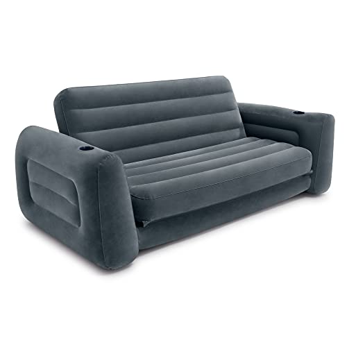 Intex 66552EP Inflatable Pull-Out Sofa: Built-in Cupholder – Velvety Surface – 2-in-1 Valve – Folds Compactly – 46' x 88' x 26'