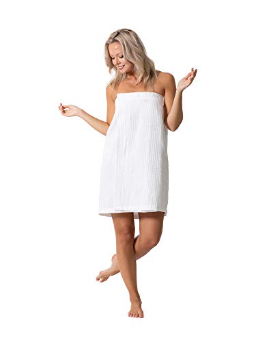Turkish Linen Women’s Waffle Spa Body Wrap with Adjustable Closure (XX-Large, White)