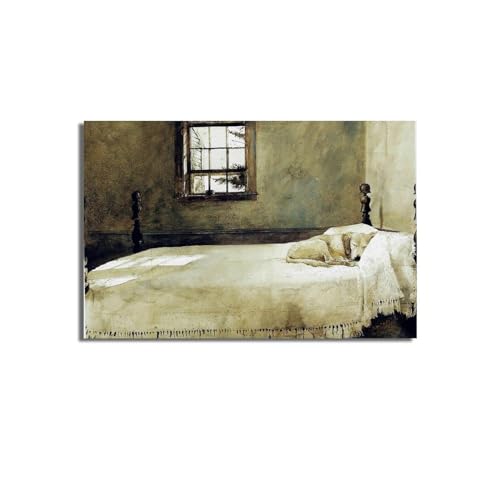 Master Bedroom by Andrew Wyeth Circa 1965 dog resting on bed Scene Realism Vintage Print Poster wall art decoration printing posters canvas room decorative gifts 24x16 Overall Size