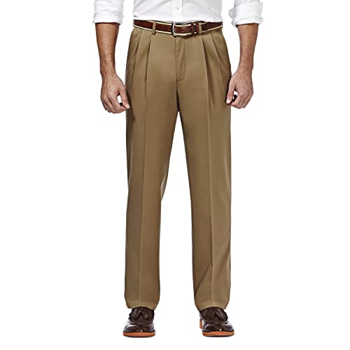 Haggar Men's Premium No Iron Classic Fit Front Casual Pant (Regular and Big & Tall Sizes), British Khaki Pleat, 38W x 29L