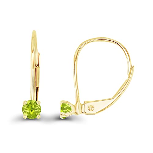 14K Yellow Gold Plated Sterling Silver 3mm Natural Green Peridot August Birthstone Leverback Earrings