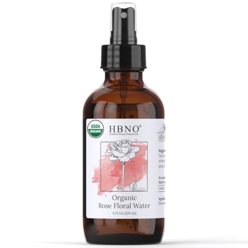 HBNO Organic Rose Water for Face (4 Fl Oz) - USDA Certified Rose Water Spray for Face - Pure Rose Water for Hair & Body - Rosewater Face Mist for Skincare, Haircare - Rose Water Spray for Cleansing