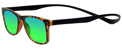 Magz Astoria Polarized BiFocal Sunglasses 2.00 Tortoise Havana Gold/Green Mirror Men/Women Rear Connecting Frame Readers