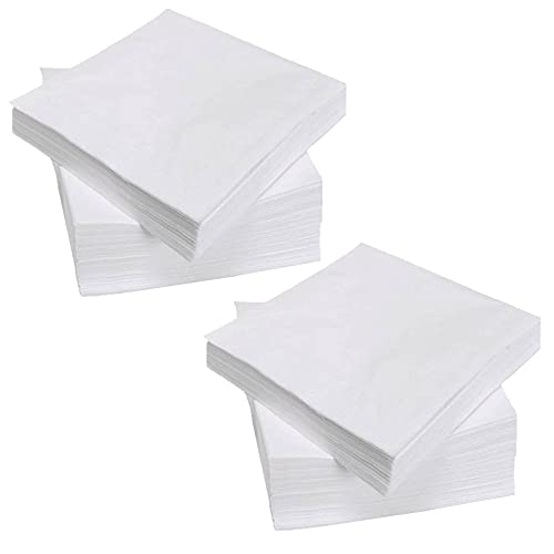 200 Count 2 Ply Plain White Beverage Napkins Disposable Four Fold Cocktails Paper Napkins 9.8' X 9.8' unfolded for Party and Every Day Use