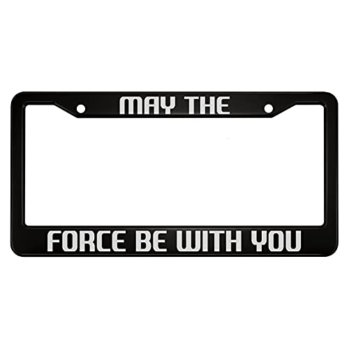 oFloral May The Force Be with You Aluminum Alloy License Plate Frame White Black Applicable to US Standard Car Metal Car Tag Frame Funny Front License Plate Cover Holder for Women Men(1 Pack)