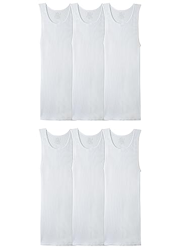 Fruit Of The Loom Mens Sleeveless Tank A-shirt, Tag Free & Moisture Wicking, Ribbed Stretch Fabric Underwear, 6 Pack - White, Medium US