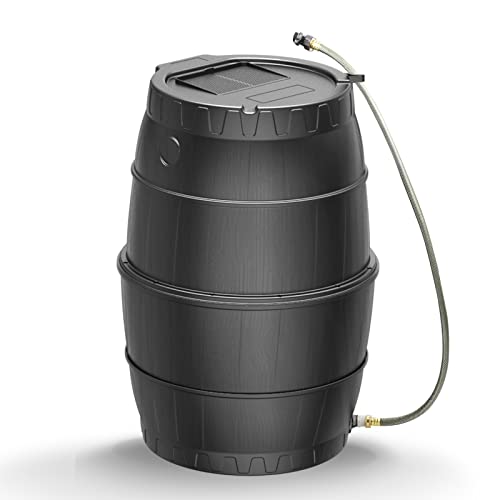 EJWOX Rain Barrels to Collect Rainwater from Gutter for Outdoor Use, 45 Gallon Black Rain Water Collection Barrels, BPA Free Water Catcher with Spigot, Lid, and Hose