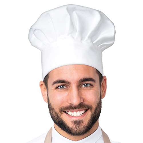 APRON DADDY Chef Hat - Adult Adjustable Kitchen Cooking Hat for Men & Women Chefs - Reusable and Washable Durable Cook Cap - White