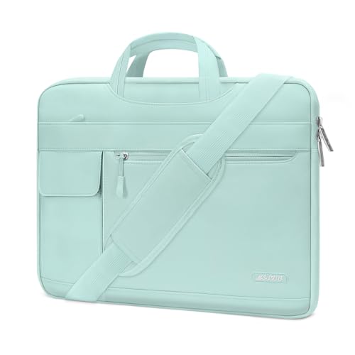 MOSISO Laptop Shoulder Bag Compatible with MacBook Pro 16 inch 2023-2019 M3 A2991 M2 A2780 M1 A2485 A2141/Pro 15 A1398,15-15.6 inch Notebook,Polyester Flapover Briefcase Sleeve Case, Mint Green