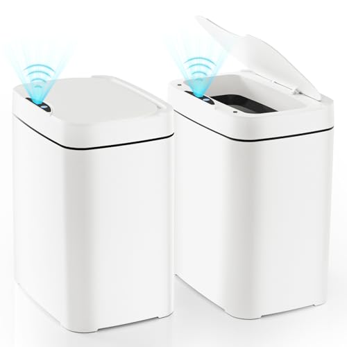 Vanpopubs 2 Pack 3.6 Gal Bathroom Trash Can with Lid, Small Smart Automatic Touchless Garbage Can, Slim Motion Sensor Waterproof Plastic Trash Bin for Bedroom Office Kitchen Dorm Toilet