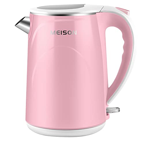 MEISON Electric Kettle, 1.7 L Double Wall Food Grade Stainless Steel Interior Water Boiler, Coffee Pot & Tea Kettle, Auto Shut-Off and Boil-Dry Protection, 1200W, 2 Year Warranty(Pink)