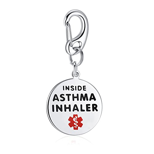 Divoti 1.25' Double-Sided Asthma Inhaler Inside Bag Tag -Quick Clip- Entirely Surgical Stainless Steel w/Hard Enamel