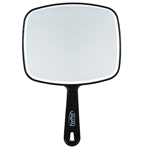 ForPro Professional Collection Premium Hand Mirror with Handle, 6.3' W x 9.6' L, Multi-Purpose Handheld Mirror with Distortion-Free Reflection, Black