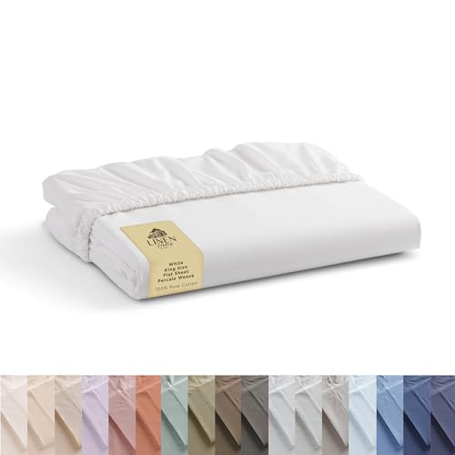 100% Cotton Percale Fitted Sheet King Size, White, 1 Deep Pocket Fitted Sheet, Crisp and Cool Strong Bed Linen, 78'X80'+15'