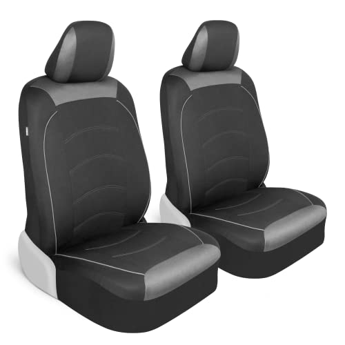 Motor Trend Black Cloth Car Seat Covers for Front Seats – Premium Automotive Bucket Seat Covers, Made for Vehicles with Removable Headrests, Interior Covers for Truck Van SUV, Black Stitched