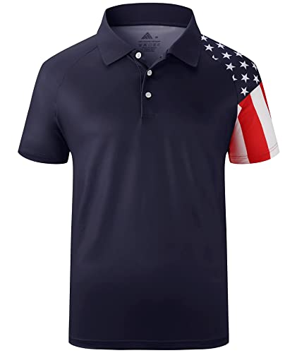 ZITY Men's American Flag Polo Shirts Patriotic Tactical Military T Shirts(130-1Dark Blue-L)